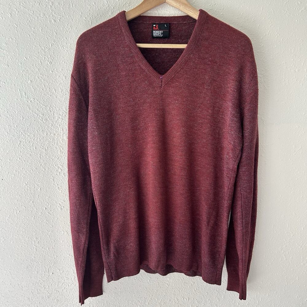 Vintage Wool Sweater Mens Size Large Robert Bruce Academia Burgundy Red V-neck